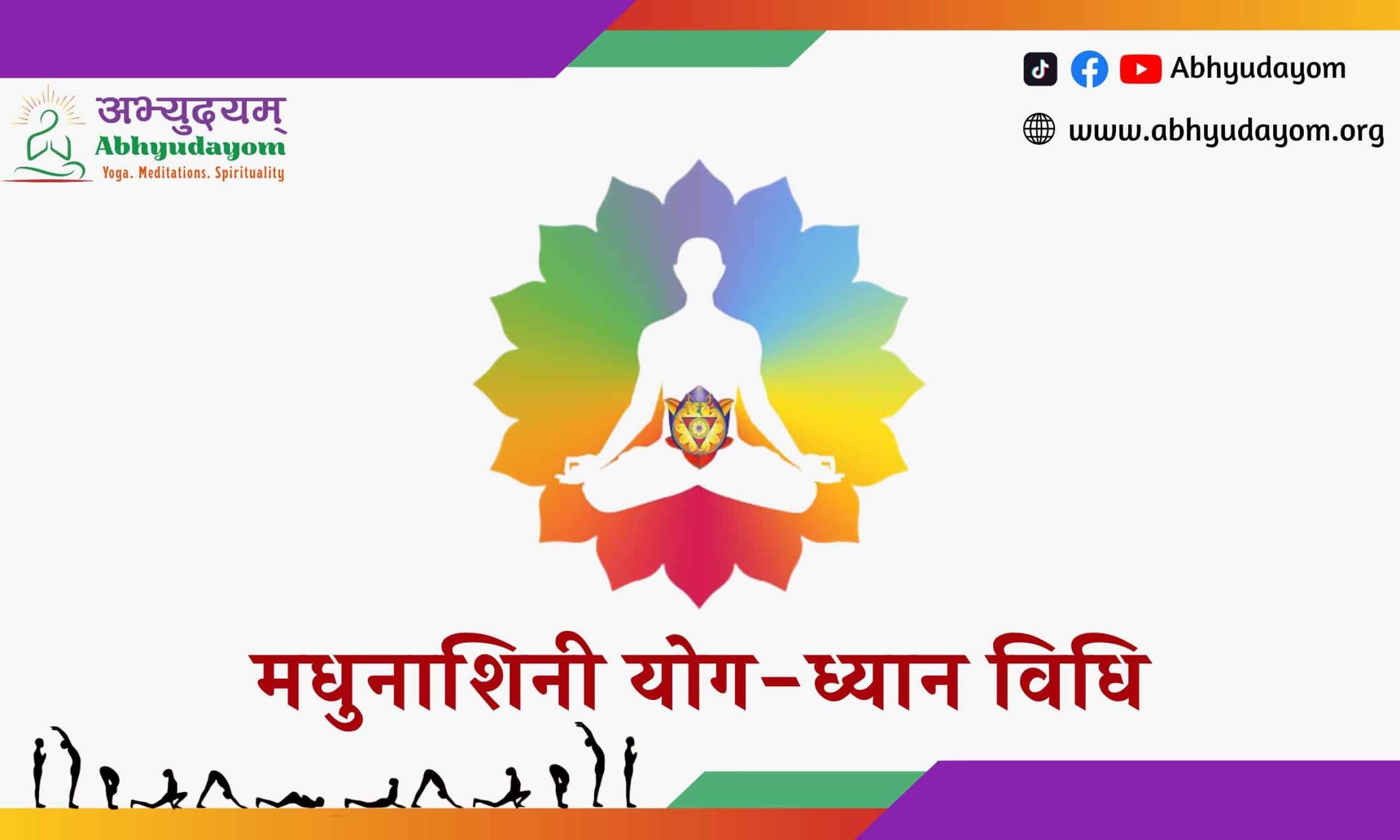 Peaceful person meditating in front of colorful chakra background.