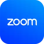 Zoom video conferencing app logo on blue background.